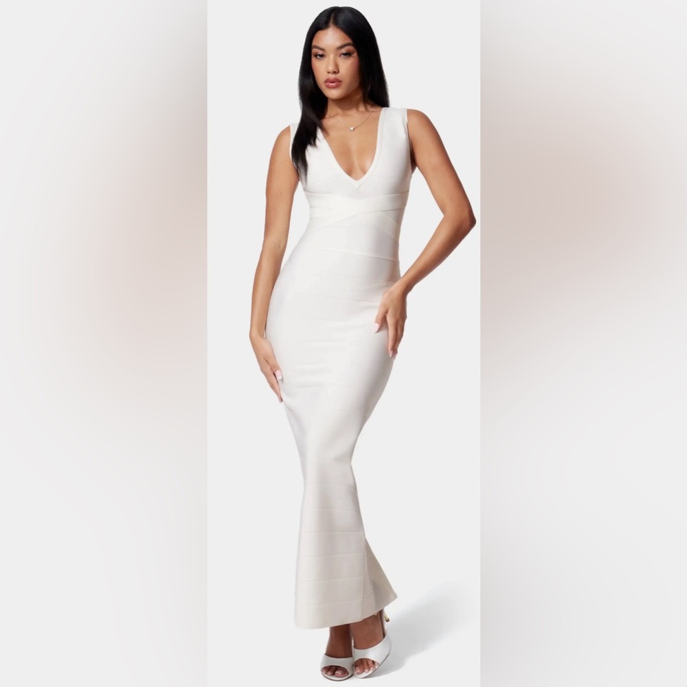 BNWT Bebe Lux Bandage Double V Neck Dress Womens Medium $259